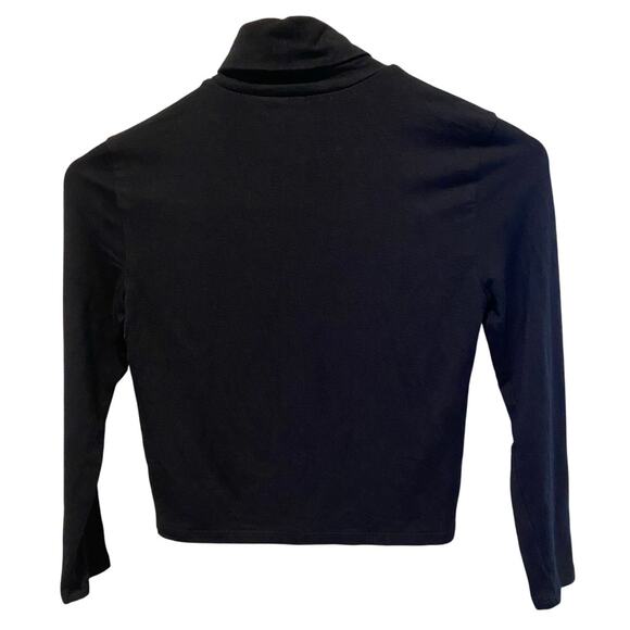Forever 21 Fitted Turtleneck Long Sleeve Crop Top Small Black Stretch Jersey - Picture 2 of 6